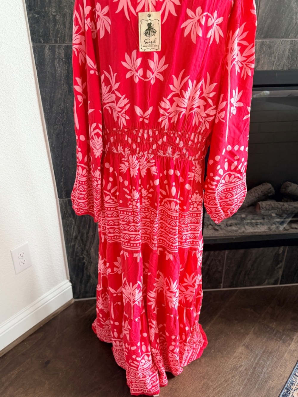 easel Pink Floral Maxi Dress with White Print Plus Size 2X - Picture 7 of 9